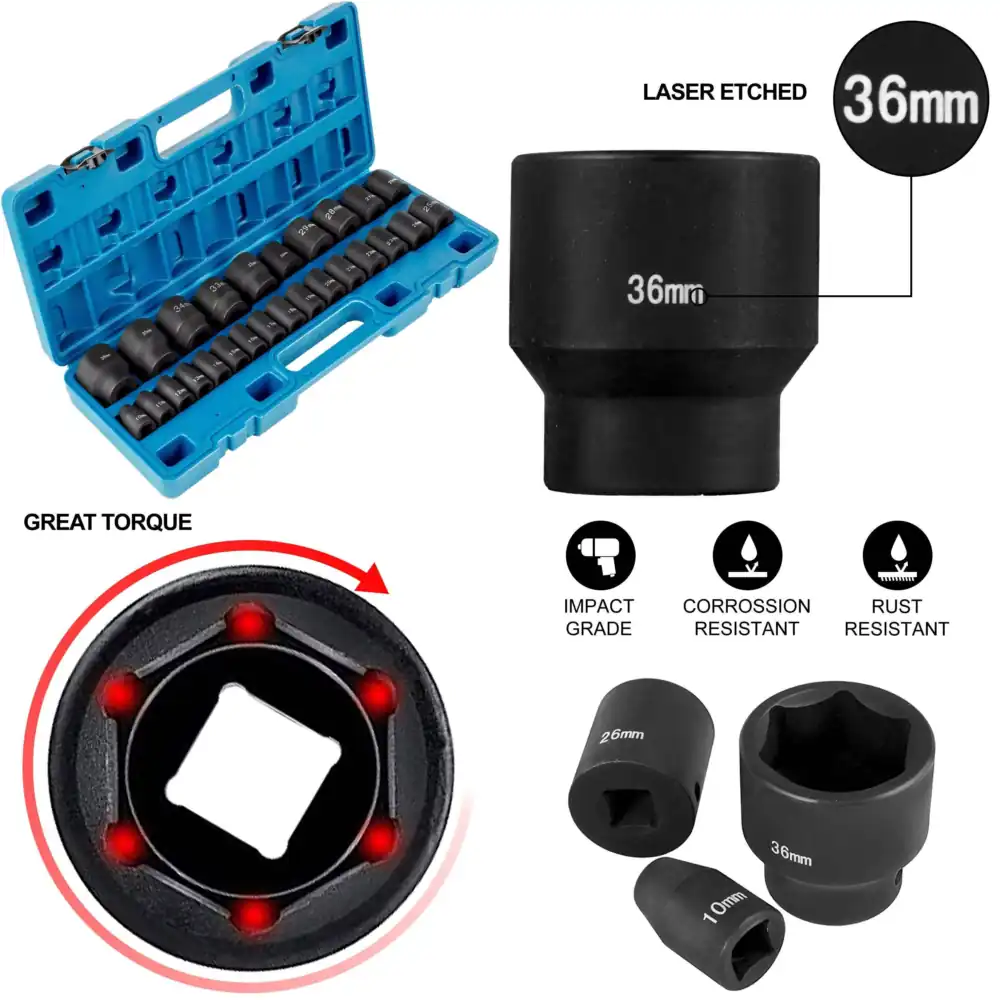 Metric Impact Socket Set, CR-V - огляд і ціна Industrial Laser Etching